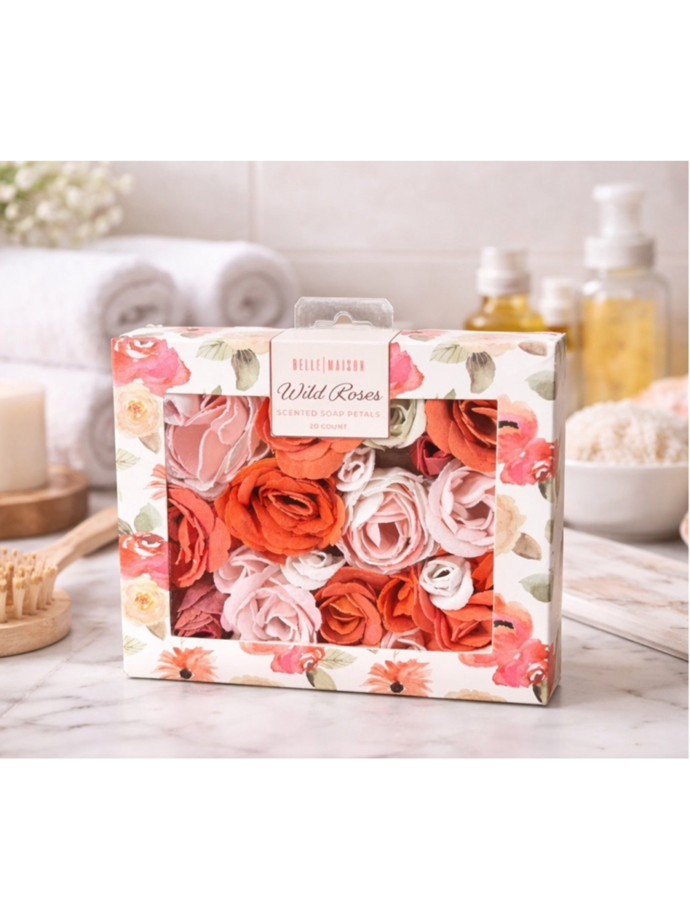 Belle Maison Wild Roses Scented Soap Petals Gift Box 20 Count Floral Decor